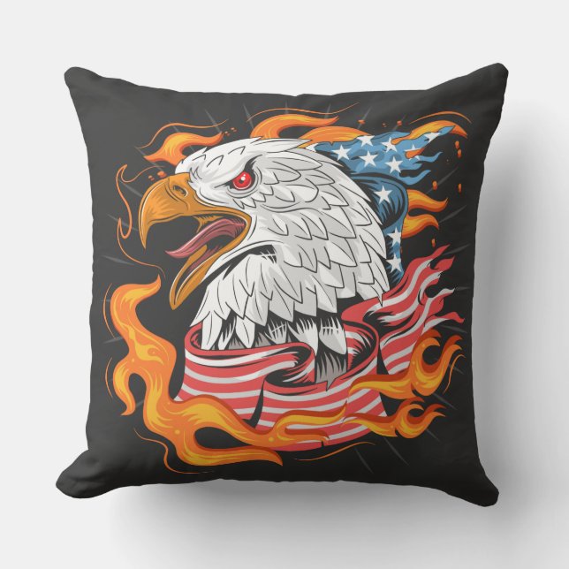 On Fire American Eagle with Black back  Throw Pillow (Front)