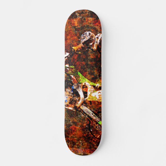 "On Fire" Freestyle Motocross Rider Skateboard (Front)