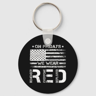 On Friday We Wear Red American Flag Military Patri Keychain
