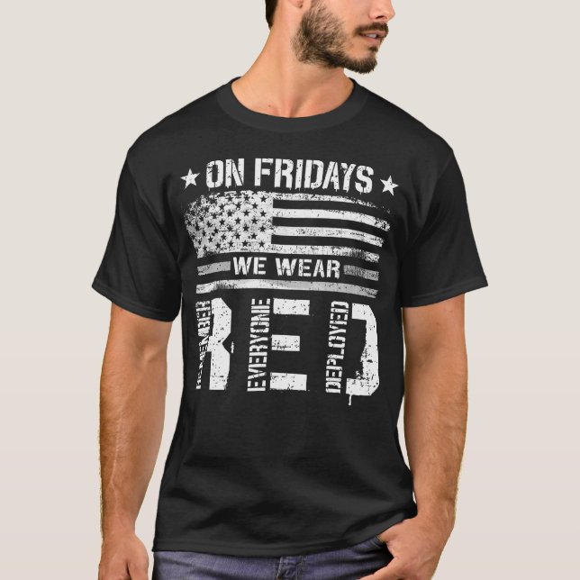 On Friday We Wear Red American Flag Military Suppo T-Shirt (Front)