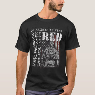 On Fridays We Wear Red Friday American Flag Milita T-Shirt