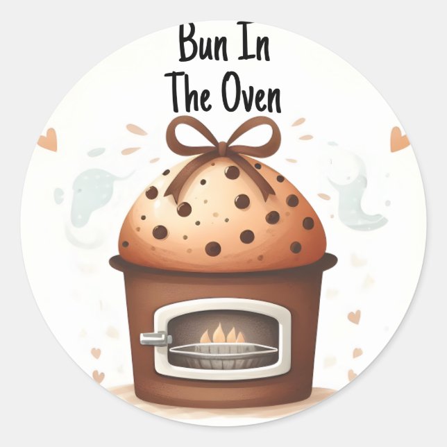 On Fun Retro Boho Cake Bun In The Oven Baby Shower Classic Round Sticker (Front)