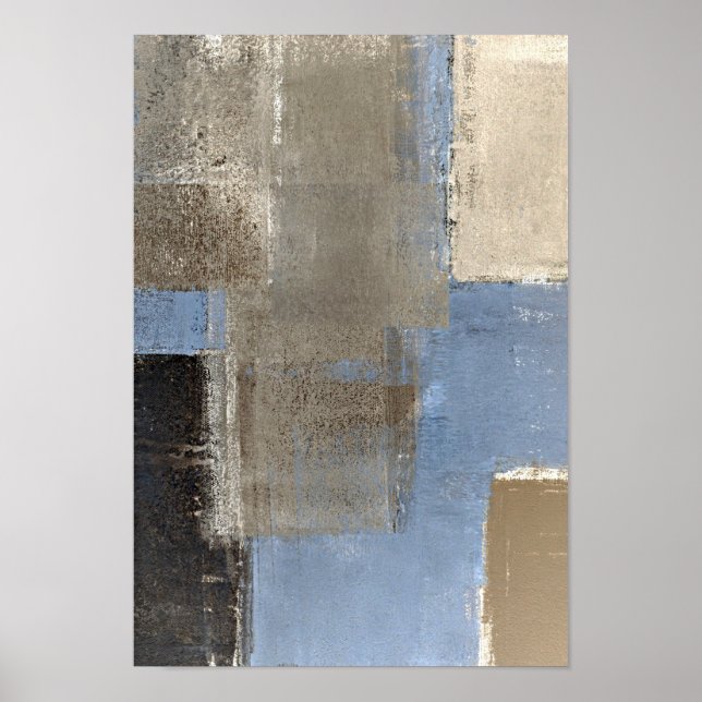 'On Going' Blue and Beige Abstract Art Poster (Front)