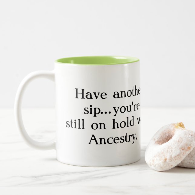 On Hold with Ancestry Two-Tone Mug (With Donut)