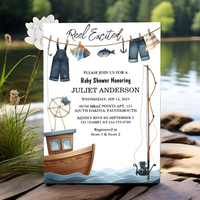 On Hook Bait Fun Wood Little Fisherman Baby Shower Invitation (Creator Uploaded)