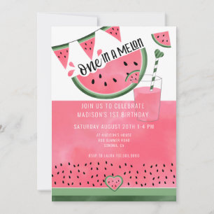 On In A Melon Watercolor Watermelon 1st Birthday I Invitation