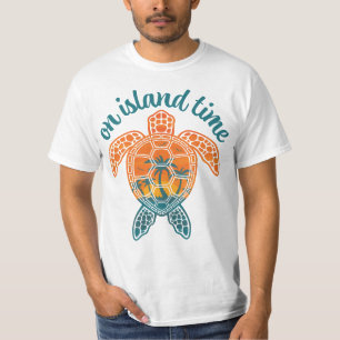 On Island Time Tropical Sunset Sea Turtle Design T-Shirt