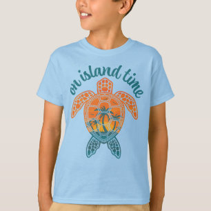 On Island Time Tropical Sunset Sea Turtle Design T-Shirt