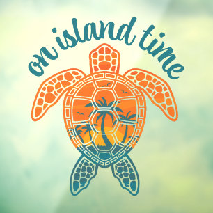 On Island Time Tropical Sunset Sea Turtle Design Window Cling