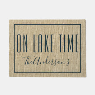 On Lake Time Personalized Burlap Look Doormat