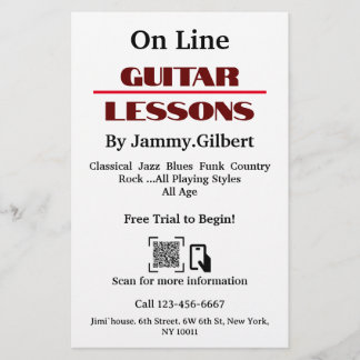 On Line Guitar Lessons Flyer Double-sided printing