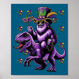 On Mardi Gras Bigfoot Dino Sasquatch Poster