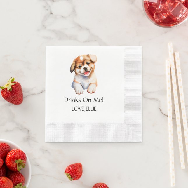 On Me Dog Engagement Cat Paw Wedding Drink  Napkin (Insitu)
