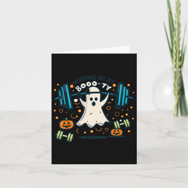 On My Boo-ty Funny Booty Halloween Ghost Workout  Card (Front)