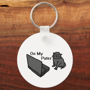 On My Puter Funny Computer Cat Meme Keychain