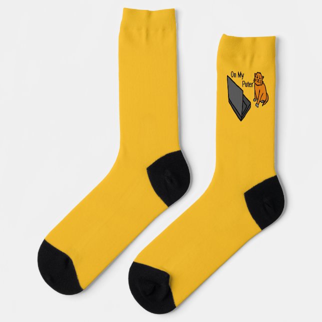 On My Puter Funny Computer Orange Cat Meme Socks (Left)