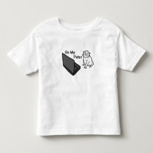 On My Puter Funny Computer White Cat Meme Toddler T-shirt