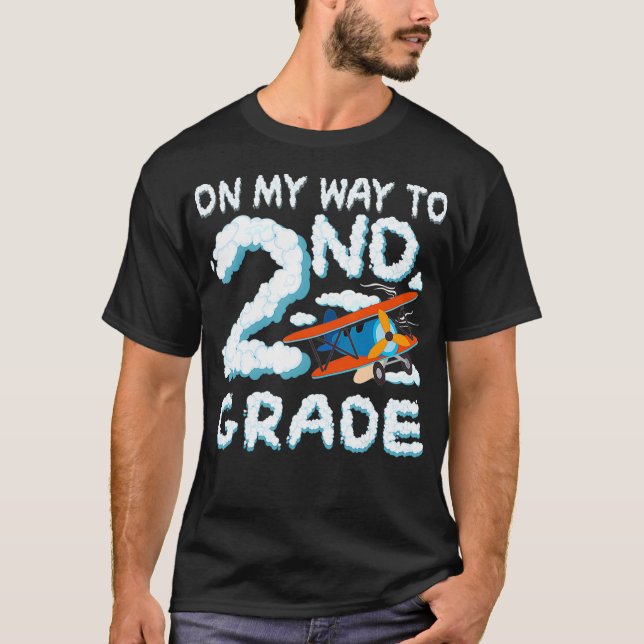 On My Way To Second Grade 2nd Grade Airplane Back  T-Shirt (Front)