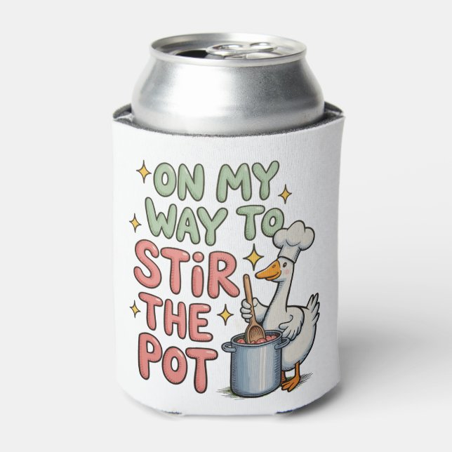 On My Way To Stir The Pot Cute Girly Goose Trendy Can Cooler (Can Front)