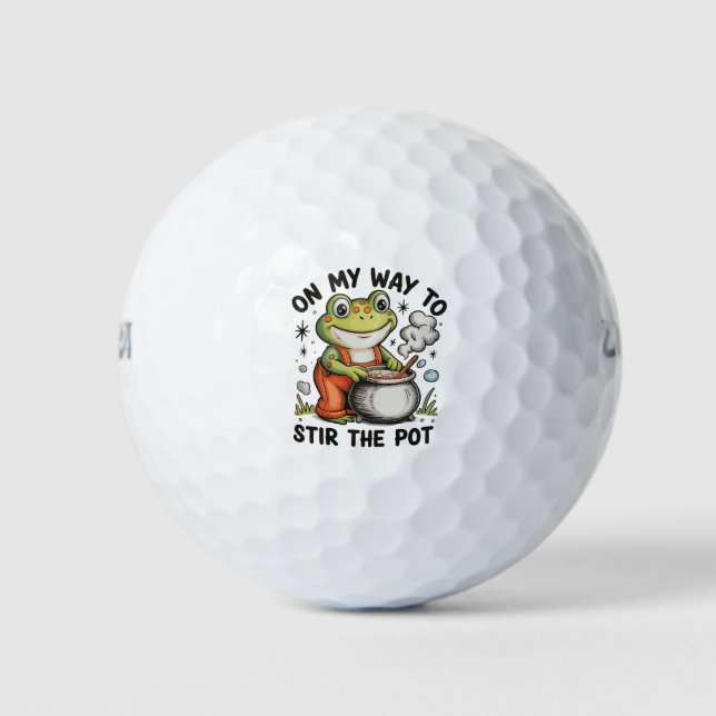 On My Way To Stir The Pot Funny Frog Sarcastic Golf Balls (Front)