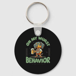 On My Wurst Behavior Dachshund German Beer Prost  Keychain