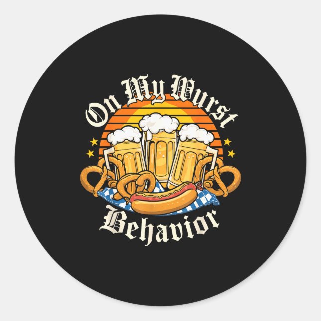On My Wurst Behavior Retro Groovy Beer  Classic Round Sticker (Front)