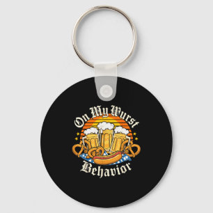 On My Wurst Behavior Retro Groovy Beer  Keychain