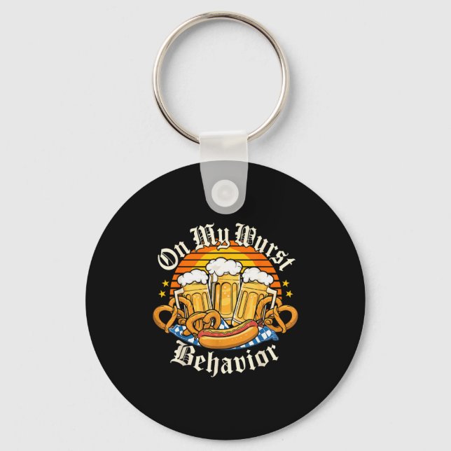 On My Wurst Behavior Retro Groovy Beer  Keychain (Front)
