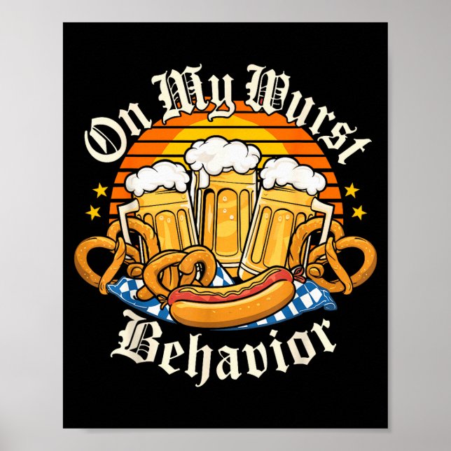 On My Wurst Behavior Retro Groovy Beer  Poster (Front)