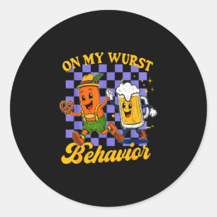 On my wurst behaviour men lederhosen funny german classic round sticker