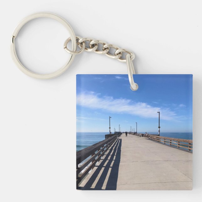 On Newport Pier, Newport Beach, California Keychain (Front)