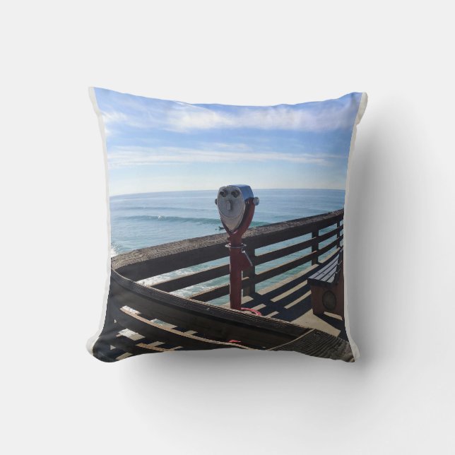 On Newport Pier, Newport Beach, California Throw Pillow (Front)