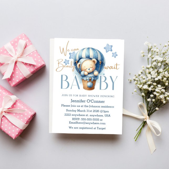 On peut attendre Blue Baby Shower Invitations (Créateur téléchargé)