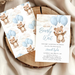 On peut attendre Blue Boy Baby shower Invitation