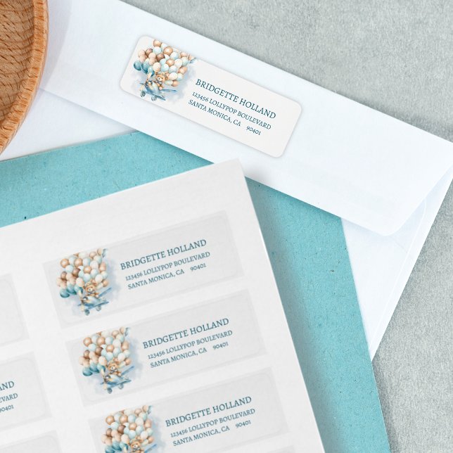 On peut attendre le Baby shower Bleu Ballons (We can bearly wait address labels, baby shower, cute teddy bear, blue balloons)