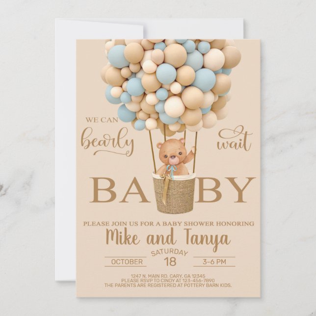 On peut attendre un garçon invitation baby shower. (Devant)