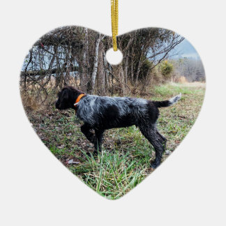 On point puppy ceramic ornament