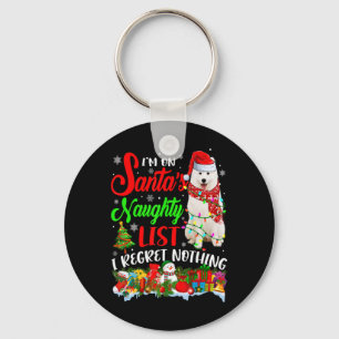 On Santas Naughty List Xmas American Eskimo T Shir Keychain