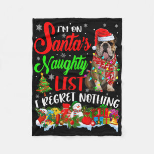 On Santas Naughty List Xmas English Bulldog T Shir Fleece Blanket