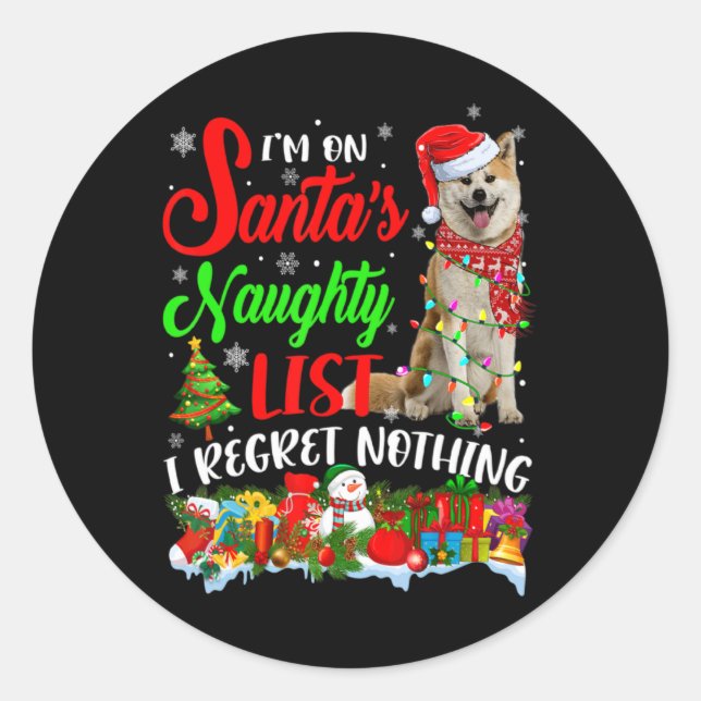 On Santas Naughty List Xmas Shiba Inu T Shirt  Classic Round Sticker (Front)