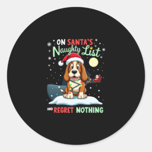 On Santa's Xmas Naughty List Regret Nothing Basset Classic Round Sticker