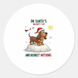 On Santa's Xmas Naughty List Regret Nothing Basset Classic Round Sticker