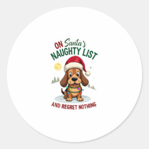 On Santa's Xmas Naughty List Regret Nothing Basset Classic Round Sticker