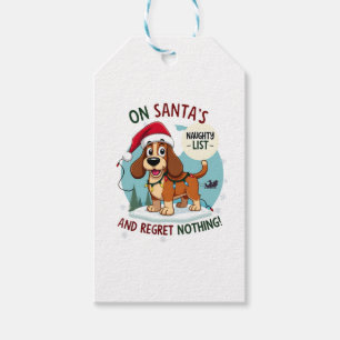 On Santa's Xmas Naughty List Regret Nothing Basset Gift Tags