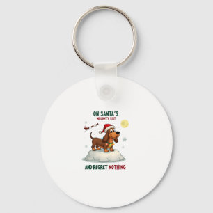 On Santa's Xmas Naughty List Regret Nothing Basset Keychain