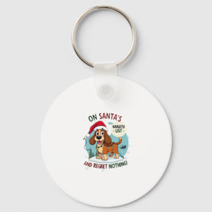 On Santa's Xmas Naughty List Regret Nothing Basset Keychain