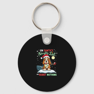 On Santa's Xmas Naughty List Regret Nothing Basset Keychain