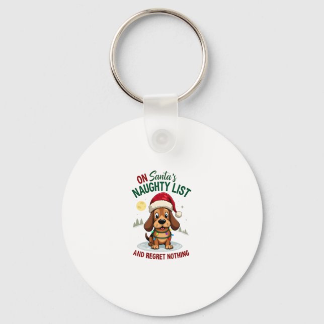 On Santa's Xmas Naughty List Regret Nothing Basset Keychain (Front)