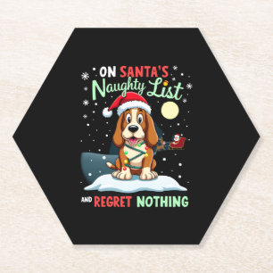 On Santa's Xmas Naughty List Regret Nothing Basset Paper Coaster
