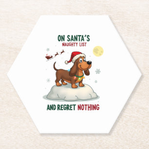 On Santa's Xmas Naughty List Regret Nothing Basset Paper Coaster